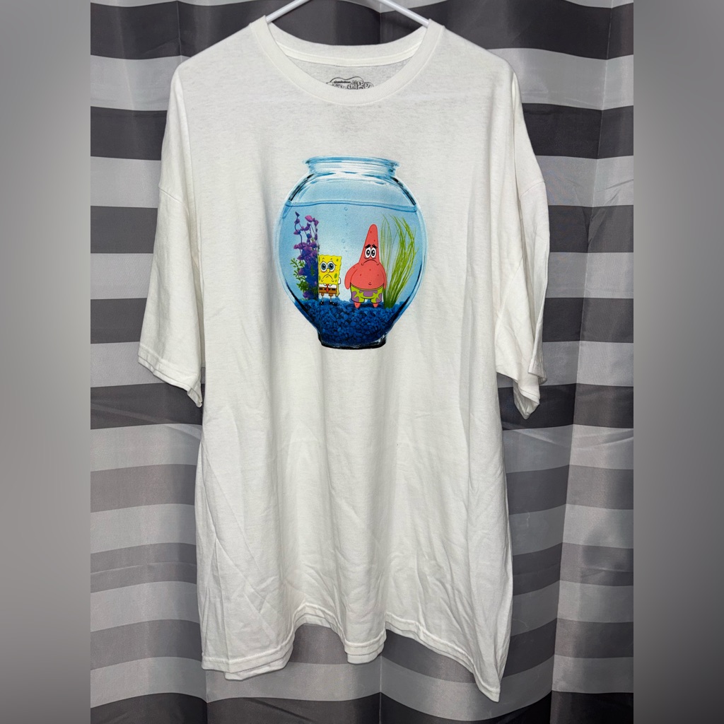 Spongebob & Patrick Fishbowl 3x Graphic Tee - White New
